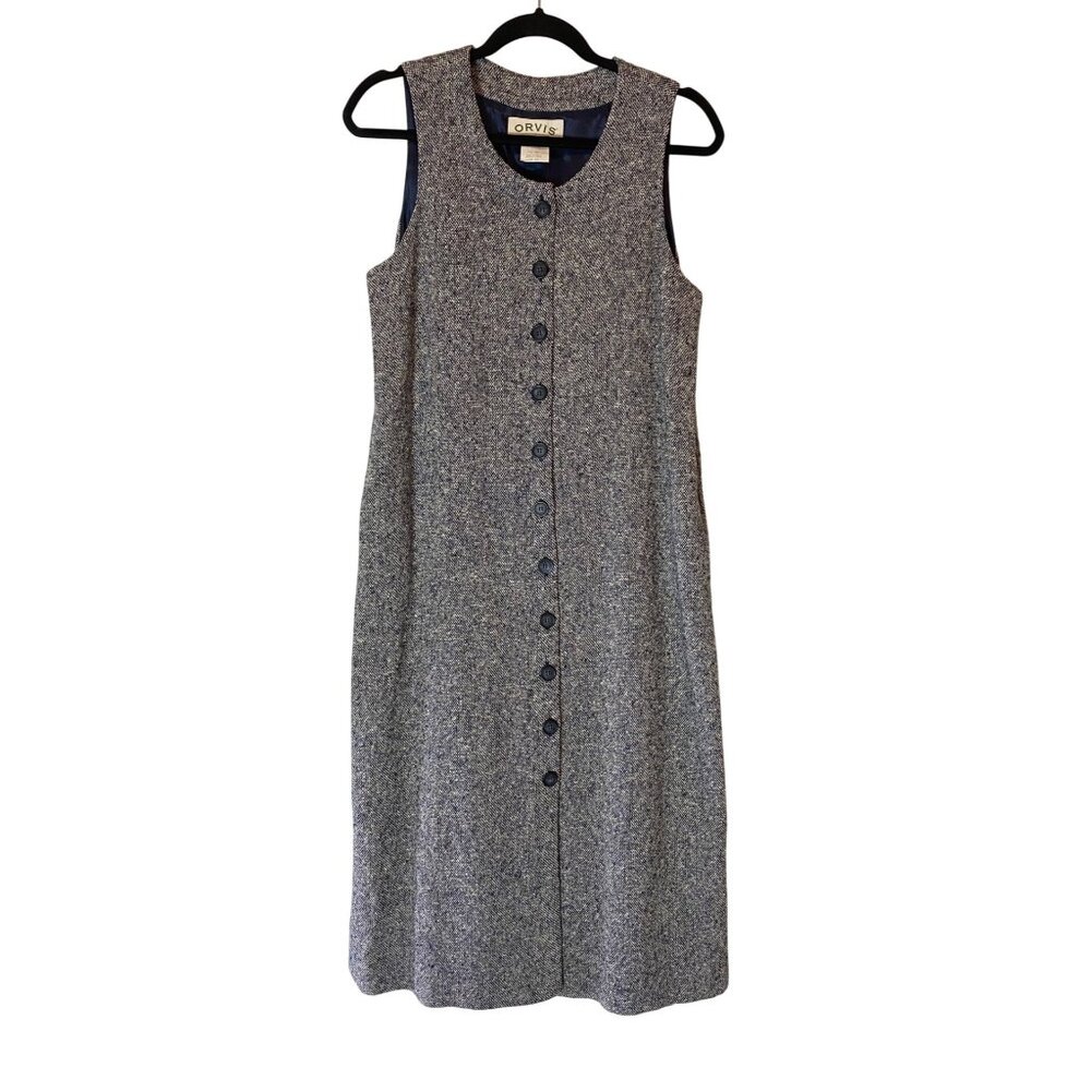Orvis Sleeveless Tweed Button-Front Dress Wool Blend USA Size 6 Petite